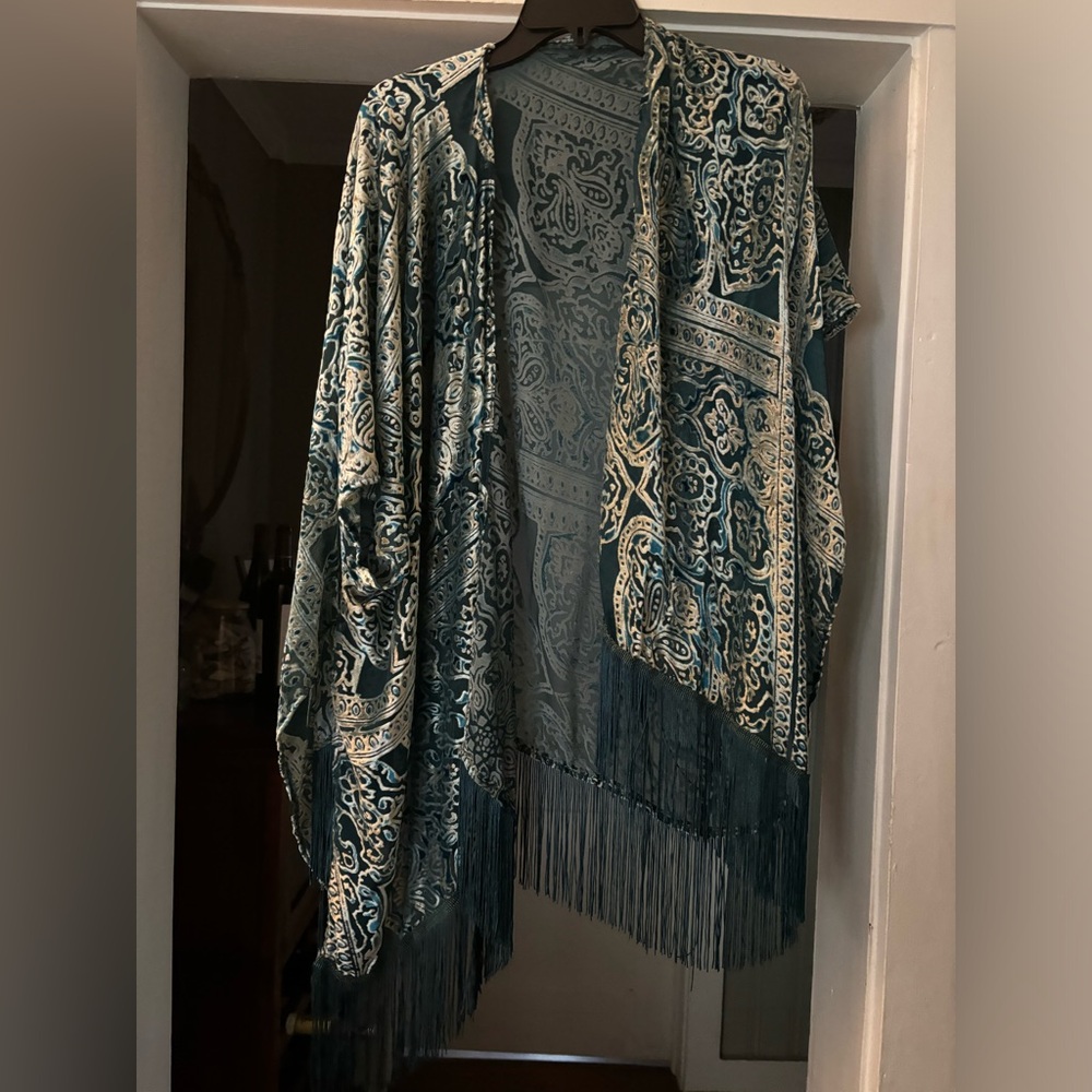 Velvet Shawl / Kimono with Fringe